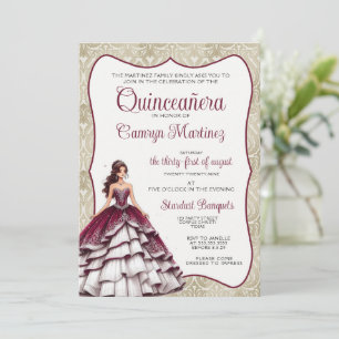 Invitación al vestido Quinceañera de Borgoña