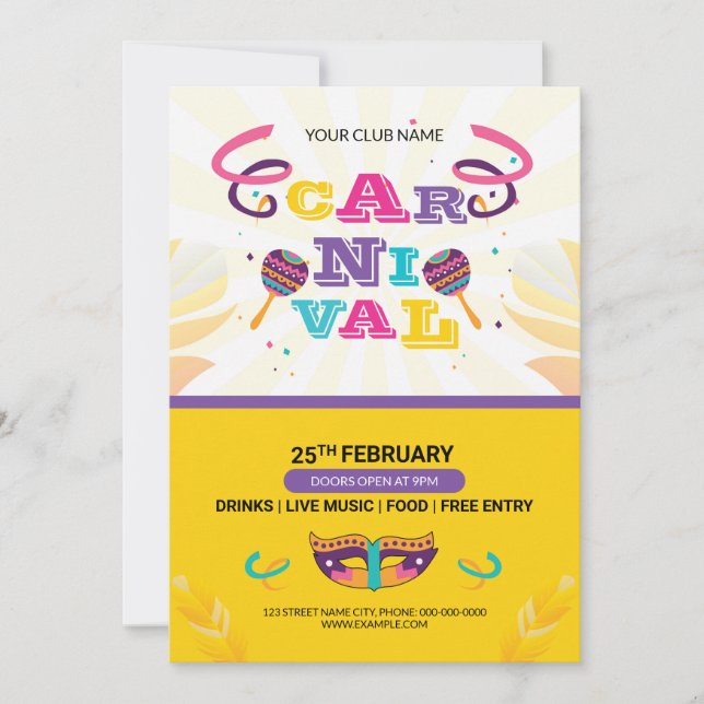 Invitación al volante del Fiesta de Carnaval (Anverso)