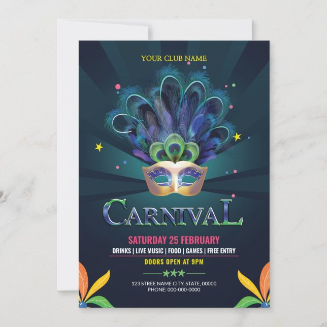 Invitación al volante del Fiesta de Carnaval (Anverso)