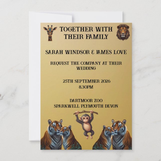 Invitación al zoológico Boda personalizada (Anverso)