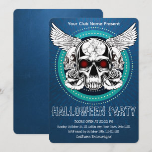 Invitación Ala de Cráneo con Ojos Rojos Fiesta de Halloween G