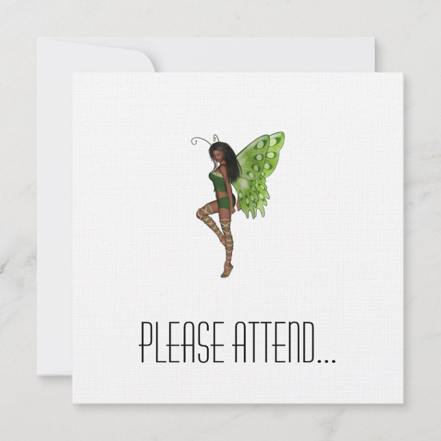 Invitación Ala Verde Lady Faerie 7 - Hada 3D - (Anverso)