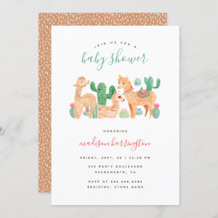 Invitación Alabado Alpaca Llama Cactus Boho Baby Shower