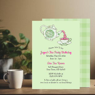 Invitación Alabar a Dios Tetera Verde Fiesta del Té de la Esc