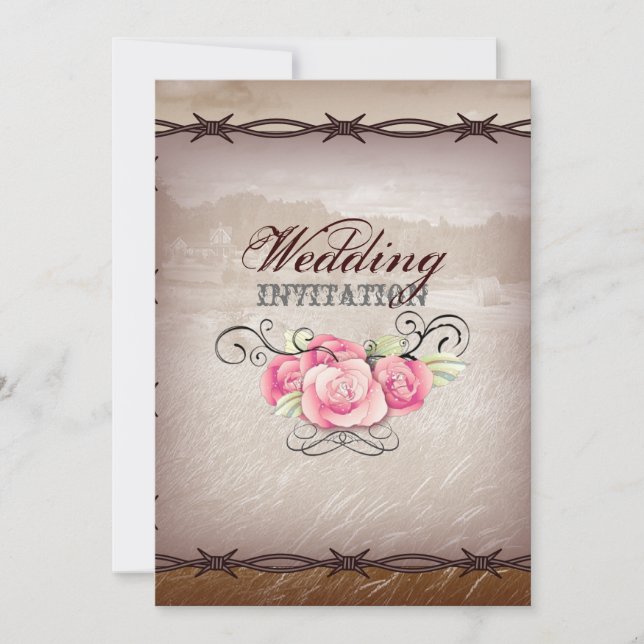Invitación alambre de púas boda en el país occidental (Anverso)