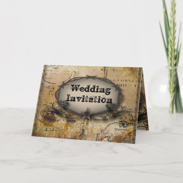 Invitación alambre de púas rústico boda del vaquero del país  (Anverso)