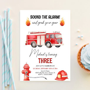Invitación Alarma de incendio Bombero Camión de bomberos Cump