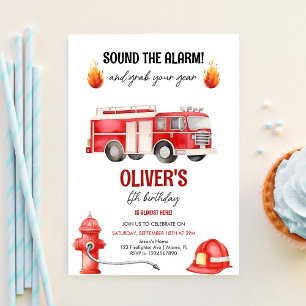 Invitación Alarma De Sonido Chicos Cumpleaños Camión De Bombe