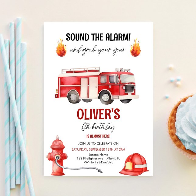 Invitación Alarma Suena Chicos Cumpleaños Camión de Bomberos (Subido por el creador)