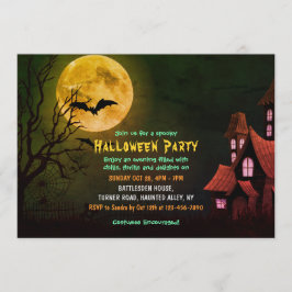 Invitación Alarmante Casa Y Cementerio De Bats Halloween
