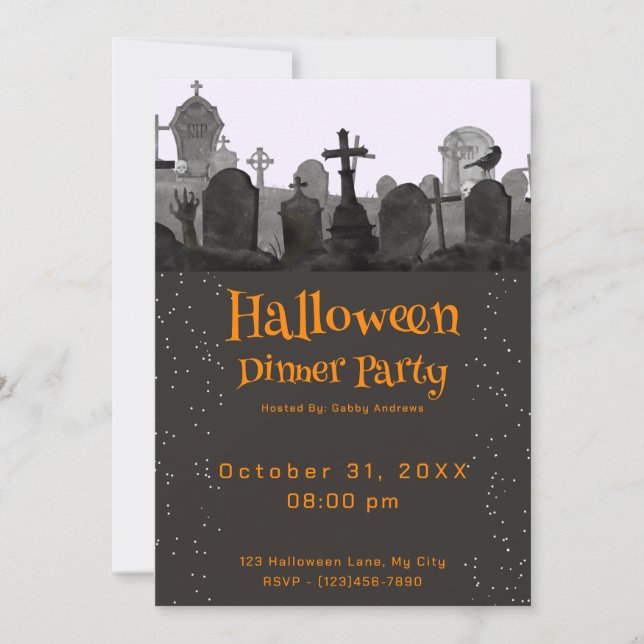 Invitación Alarmante Fiesta de cena de Halloween en el cement (Anverso)