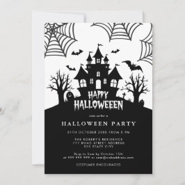 Invitación Alarmante fiesta de Halloween blanco y negro en ca