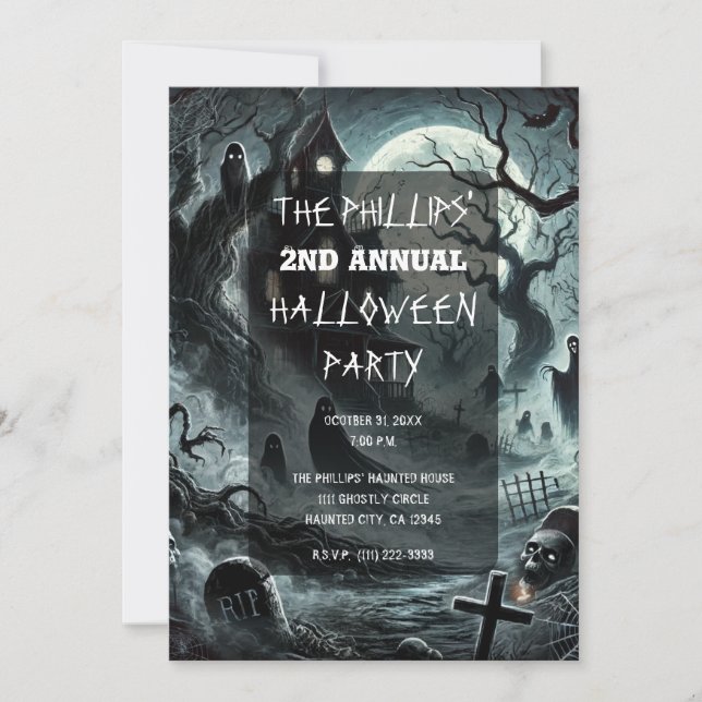 Invitación Alarmante fiesta de Halloween en casa (Anverso)