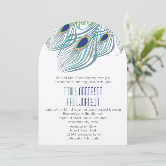 Invitación Alarmante Gatsby Boho Viñage Peacock Lovebird (Anverso de pie)