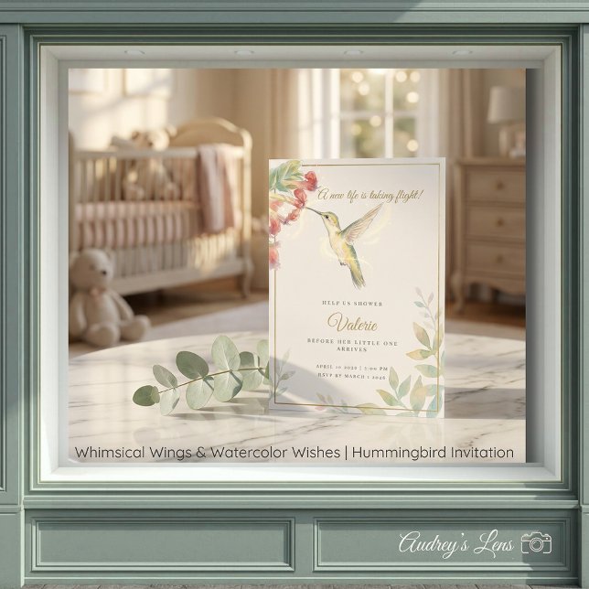 Invitación Alas Caprichosas & Deseos Acuarela | Colibrí  (Whimsical Wings & Watercolor Wishes | Hummingbird Invitation)