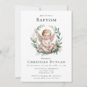 Invitación Alas de ángel acuarela Bautismo 