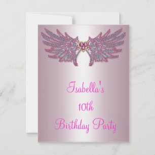 Invitación Alas de Ángel de Joyas Rosa y Azul para Cumpleaños