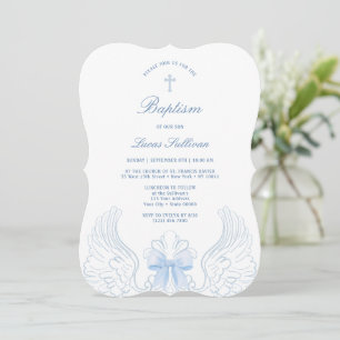 Invitación Alas de Ángel Delicadas Arco Azul Bautizo