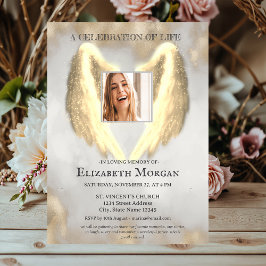 Invitación Alas de Ángel Dorado Foto Celebración de la Vida e