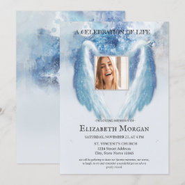 Invitación Alas de Ángel Foto Azul Celebración de la Vida