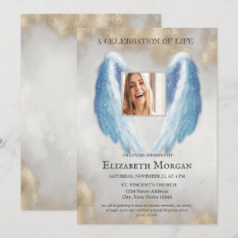 Invitación Alas de Ángel Foto Oro Celebración de la Vida
