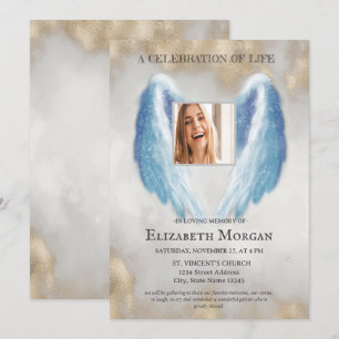 Invitación Alas de Ángel Foto Oro Celebración de la Vida