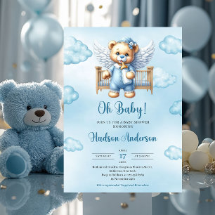 Invitación Alas de ángeles de oso de peluche con cuna