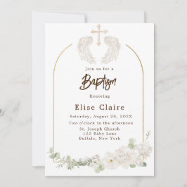Invitación Alas de la Iglesia Dorada Bautismo Floral