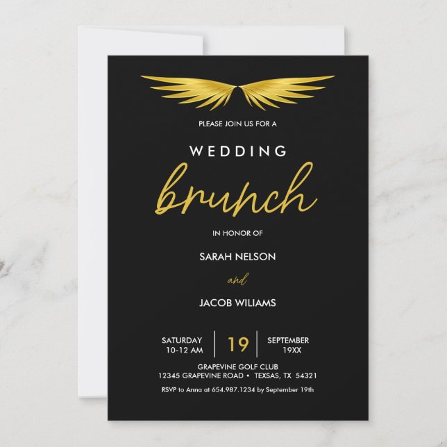 Invitación Alas de oro, Brunch negro post Boda (Anverso)