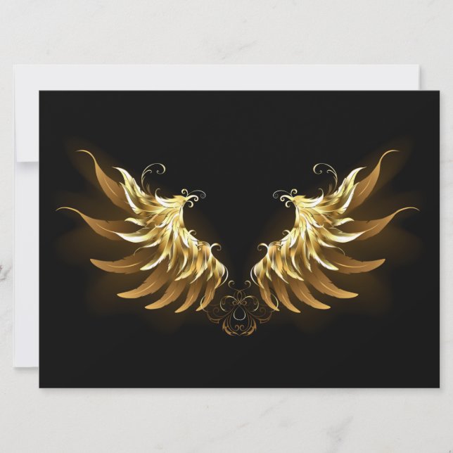 Invitación Alas del Ángel de Oro sobre fondo negro (Anverso)