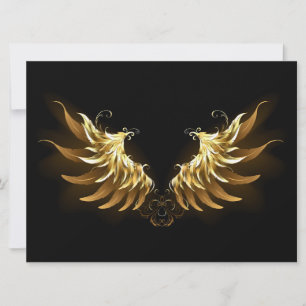 Invitación Alas del Ángel de Oro sobre fondo negro