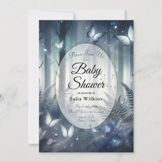 Invitación Alas iluminadas por luna y Baby Shower mágico de m (Anverso)