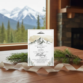 Invitación Alaska Mountain Denali Wilderness Neutral Wedding 