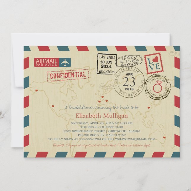 Invitación Alaska World Traveller Airmail | Bridal Shower (Anverso)