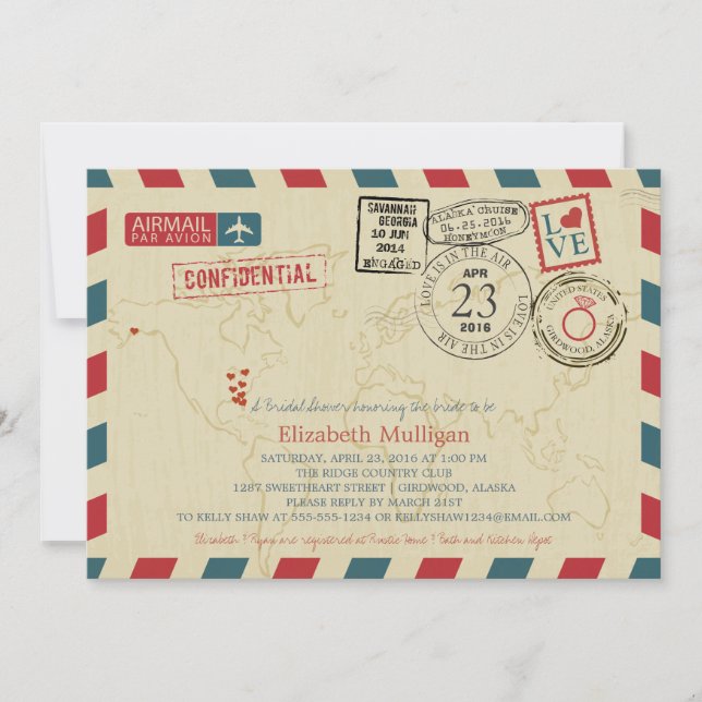 Invitación Alaska World Traveller Airmail | Bridal Shower (Anverso)