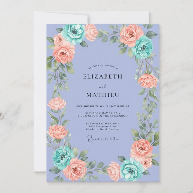 Invitación Albaricoque Periwinkle Ranunculus Gris Eucalipto W (Anverso)