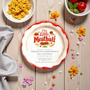 Invitación Albóndiga Dulce Rojo Blanco Acuarela Primer Cumple