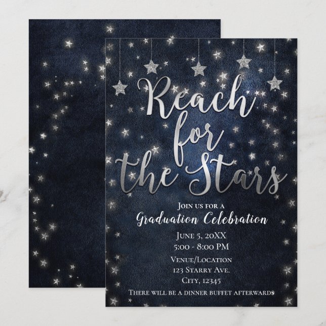 Invitación Alcance de Plata Azul para la Graduación Celestial (Anverso / Reverso)