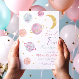 Invitación Alcanzar las cuatro estrellas cumpleaños del espac