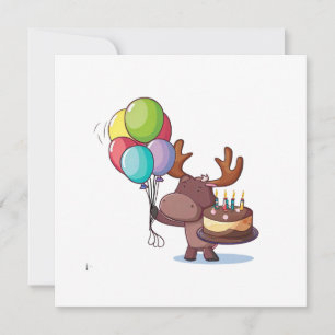 Invitación Alce con globo y pastel 