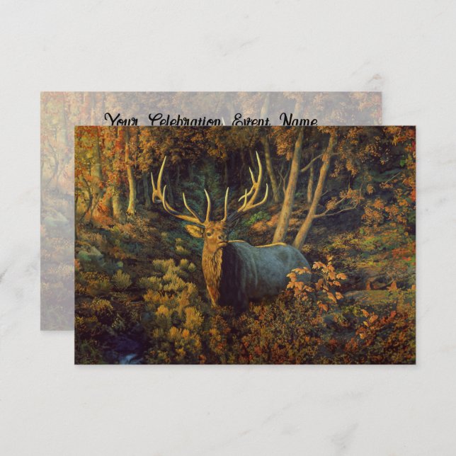 Invitación Alce toro en bosque otoñal (Anverso / Reverso)