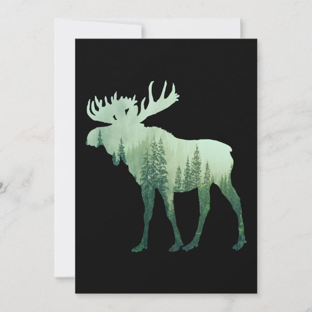 Invitación Alces Ciervo Y Naturaleza Del Bosque (Anverso)