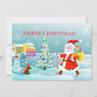 Invitación aldea de año nuevo y papá noel viene con regalos