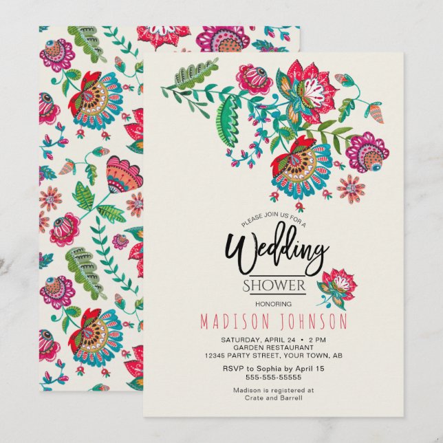 Invitación Alegre arte folclórico mexicano rojo y turquesa (Anverso / Reverso)