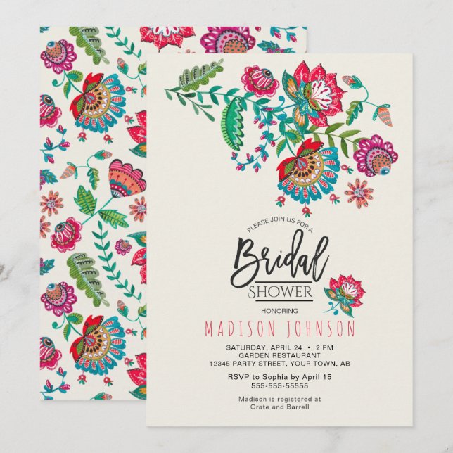 Invitación Alegre arte folclórico mexicano rojo y turquesa (Anverso / Reverso)