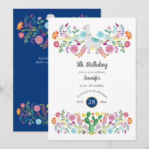 Invitación Alegre Chica de cumpleaños FIESTA LLAMA Flores pop