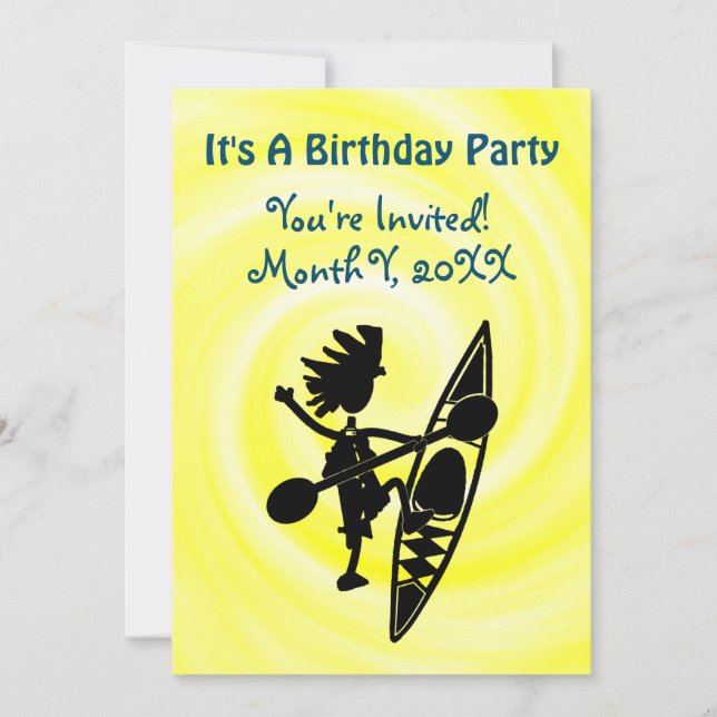 Invitación alegre con tema de kayak para fiesta (Anverso)