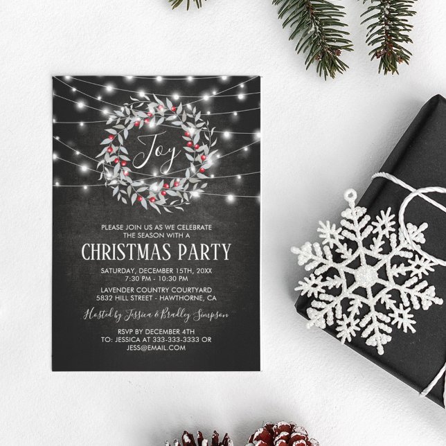 Invitación Alegre corona de Navidad Joy Rustica Fiesta Navide (Subido por el creador)