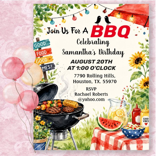 Invitación Alegre cumpleaños de barbacoa en el patio trasero  (Subido por el creador)