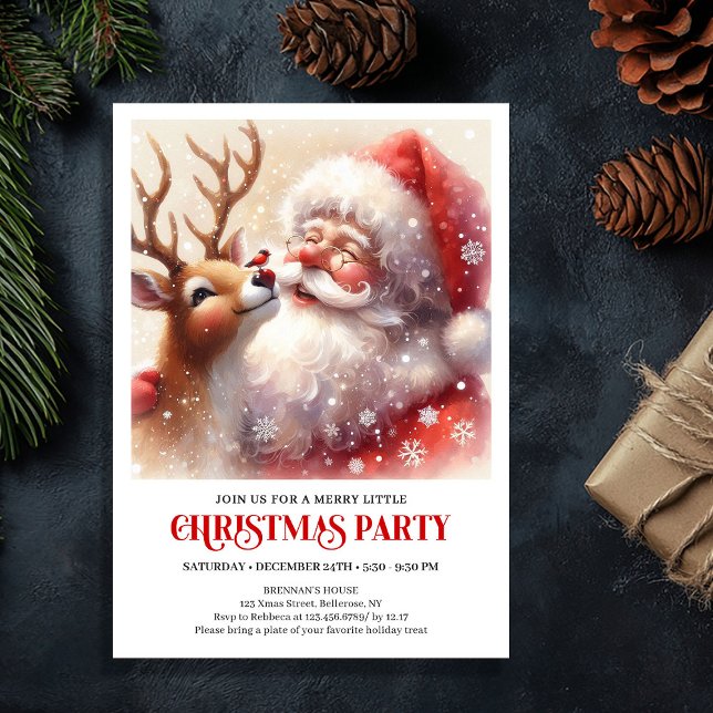 Invitación alegre de Navidad de Santa y Rudolph (Santa and Rudolph Cheerful Christmas Invitation)
